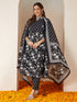 Janasya Women's Black Pure Cotton Floral Printed Anarkali Kurta Set